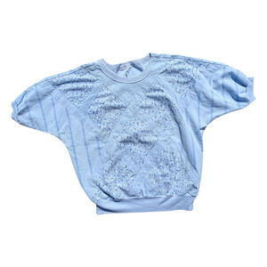 Vtg Pastel Blue Floral Striped Mixed Print Top Women's Cottagecore Grannycore